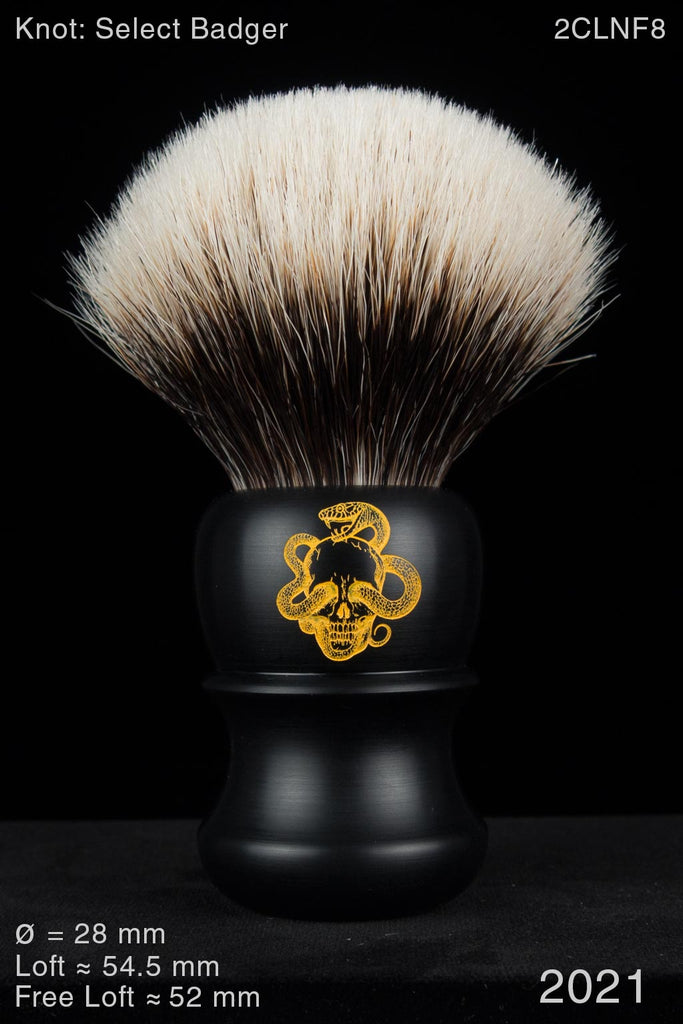 2021 Satin Ebony Snake and Skull 28 mm with a 2CLNF8 Select Badger Knot